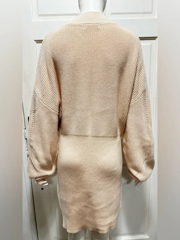 Lillusory Cotton Beige Knitted Cozy Neutral Knit Sweater Dress Size Large A1 - Image 3
