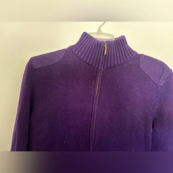 Lauren Ralph Lauren Cotton Sweater Purple Full Zip Turtleneck Large - Image 8