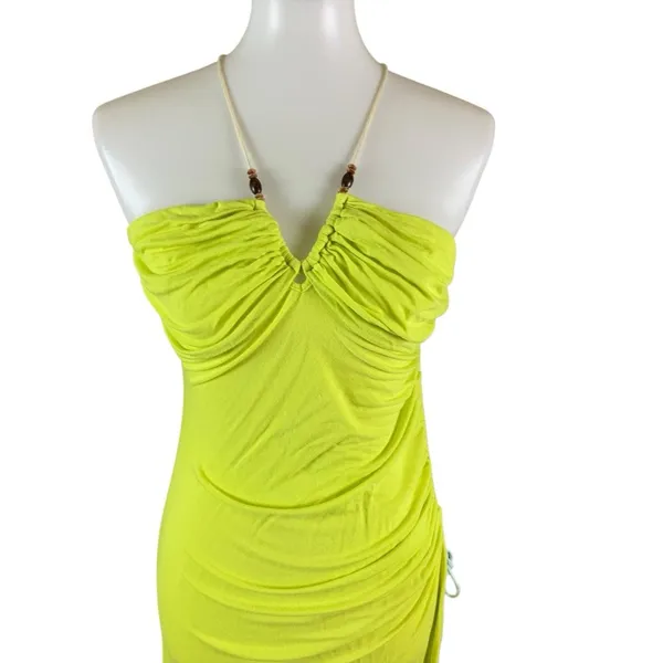 Free People Bright Green Ruched Bodycon Midi Dress M‎ Y2K Festival Vacation - Image 2