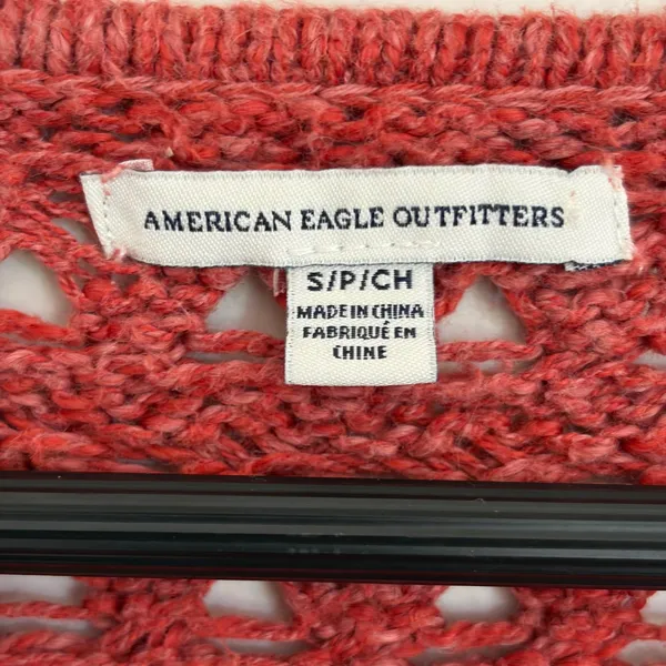 American Eagle Red Open Knit Cotton Sweater Size Small Boho Scoop Neck - Image 4