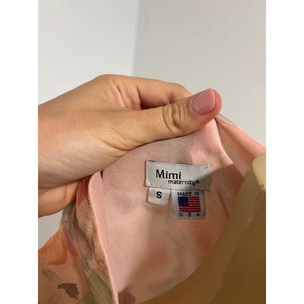 Y2K Mimi Maternity Silk Floral Midi Dress Peach V-Neck Ruffle Whimsy Fairy Small - Image 6
