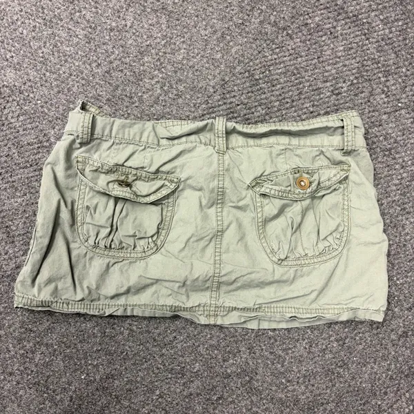 No Boundaries Y2K Sage Green Cargo Micro Mini Skirt sz 9 Low Rise Utility Cotton - Image 5