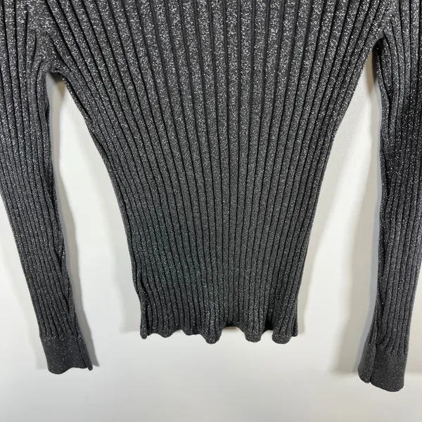 Gap Womens Metallic Ribbed Turtleneck Sweater Gray Silver Shimmer Long Sleeve‎ M - Image 8
