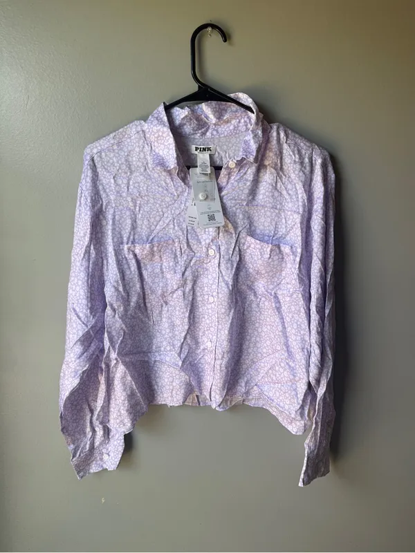 NWT PINK Victoria’s Secret Lavender Floral Button-Up Shirt Medium - Image 2