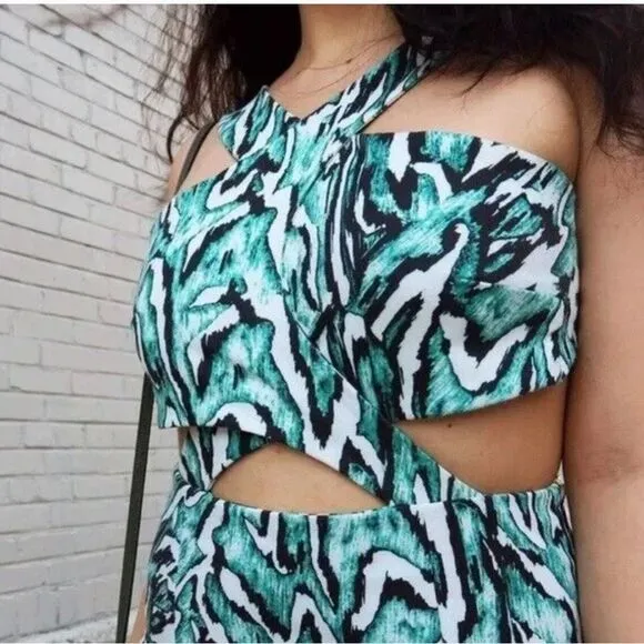 Zara Collection Teal Abstract Animal‎ Print Cutout Halter Mini Dress Small - Image 5