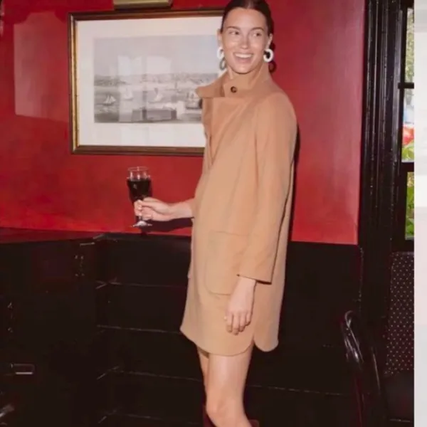 Tuckernuck Emerson coat dress Size Medium Tan Elbow Patch - Image 3