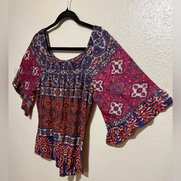 Live Let Live Boho Off Shoulder Top M | Peasant Blouse Festival Bohemian Shirt - Image 3