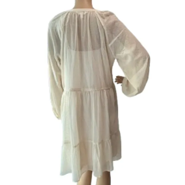 LC Lauren Conrad Button Front Tiered Long Sleeve Mini Shirt Dress Sz L - Image 5