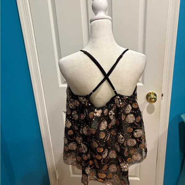 Anthropologie Let Me Be Embellished Tank top sequence M black gold new NWT - Image 4
