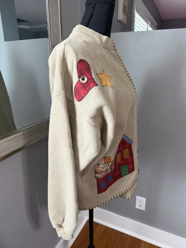 VTG Cottagecore Granny Twee Patchwork Farmhouse Beige Cardigan Large. - Image 2