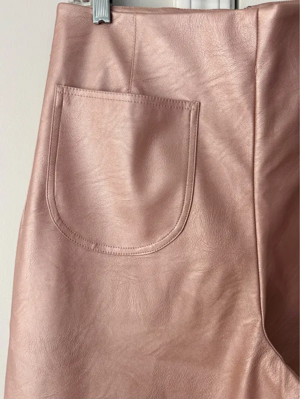 Anthropologie Maeve The Colette Metallic Ruffle-Hem Faux Leather Pants, Size 27 Tall - Image 8