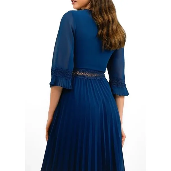 ASOS DESIGN Floral Embroidered Lace Pleated Midi Dress - Navy | Size 2 - Image 4