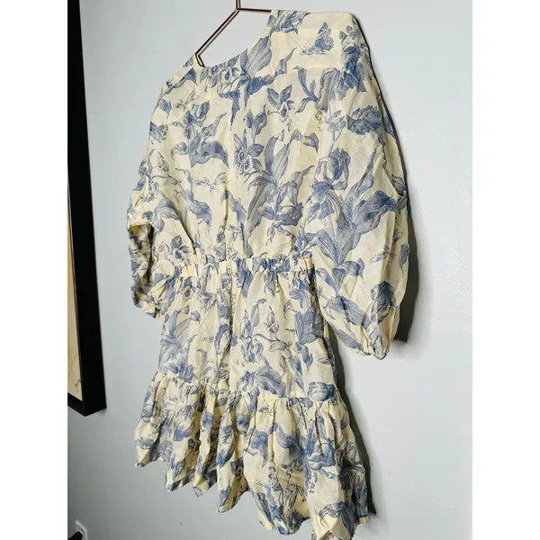 SANDRO Off White Floral Lace Up Neck Tie Mini Josella Dress Size Small - Image 11