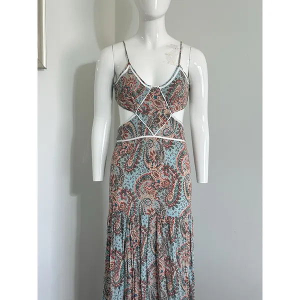 Blue B Collection Women’s Maxi Dress Paisley Boho Strappy V-Neck Beach Resort S - Image 2