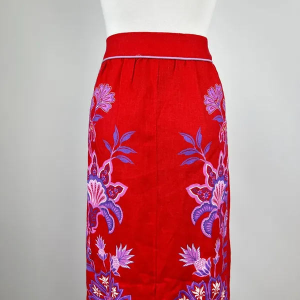NWOT Farm Rio Red Porcelain Garden Scalloped Linen Midi Skirt Size S - Image 7