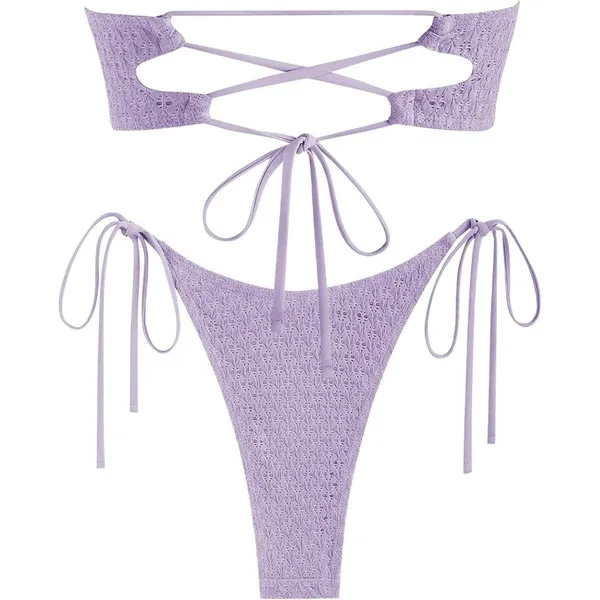 ZAFUL Lavender Bandeau Bikini Strapless O Ring Lace Knit Two-Piece Swimsuit SMAL - Image 2