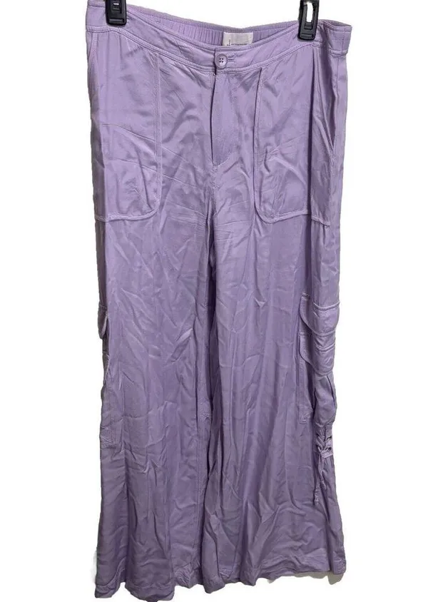 By Anthropologie Palazzo Utility Pants Cargo Wide Leg Lilac Purple Pull On Sz 10 - Image 8