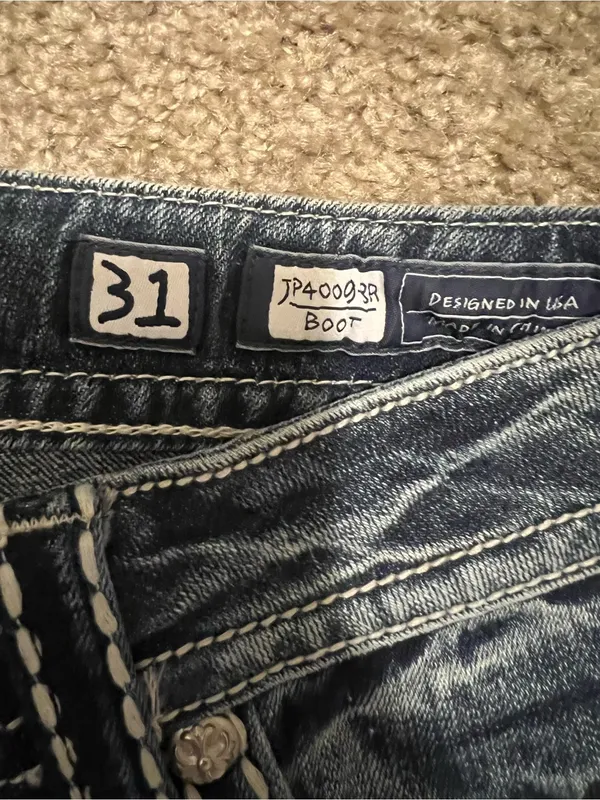 Miss Me jeans Y2k low rise boot cut NWT saddle stitching‎ gemstones 31 RARE - Image 6
