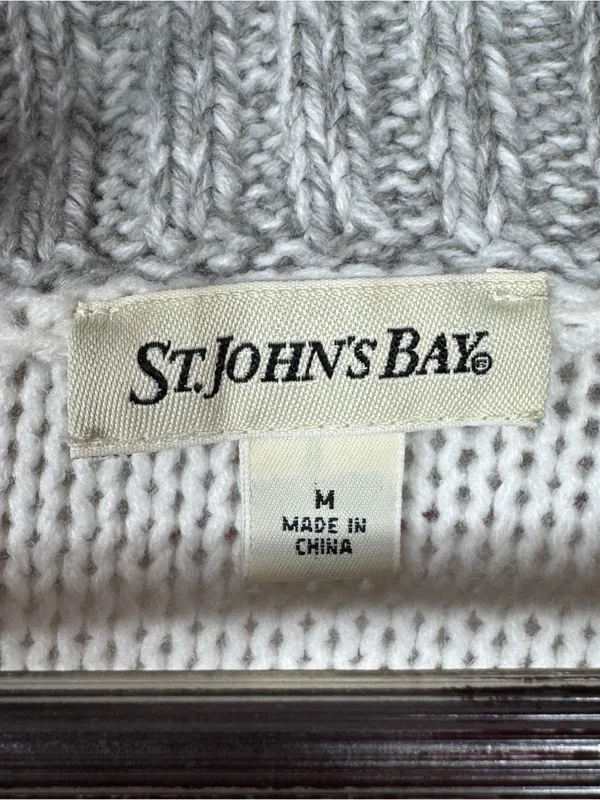 St. John's Bay Stripe Colorblock Shawl Collar Belted Cardigan Sweater Grey White - Image 9