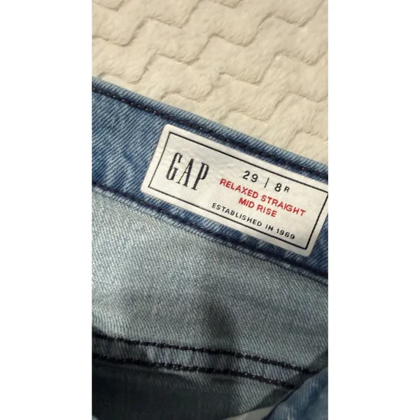 Gap 1969 Relaxed Straight Mid Rise Light Wash Blue Denim Jeans 29 8R 4437 - Image 3