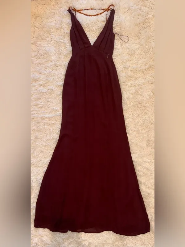NEW Reformation plus Camille Rowe Hugo low back Mahogany gown sz 0 - Image 5