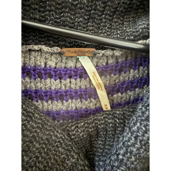 Free‎ People Womens Grey Purple Striped Lambswool Cowl Neck Batwing Sweater M - Image 5