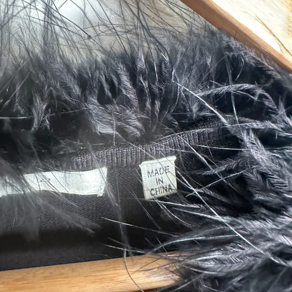 Vintage Y2K Max Studio‎ Small Sweater Feather Trim Black Long Sleeve Rayon Blend - Image 9