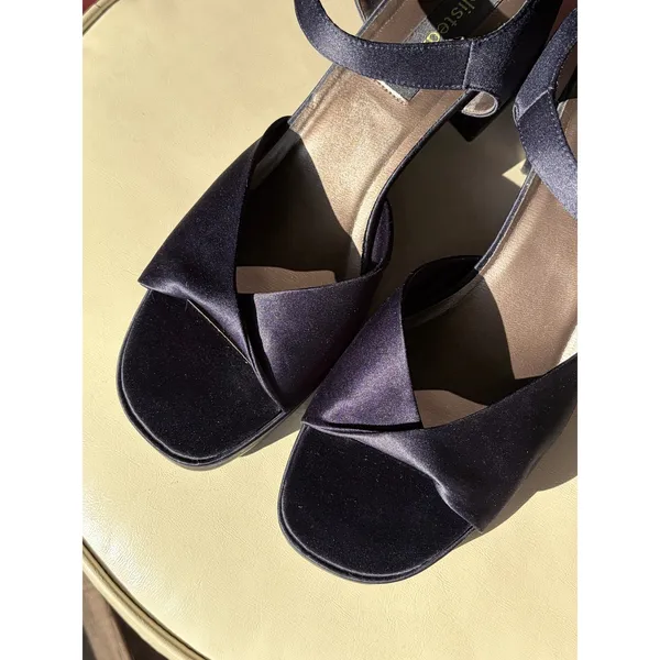 Unlisted Navy Blue Satin Block Heel‎ Sandals Strap Platform U47253 Size 10 - Image 3