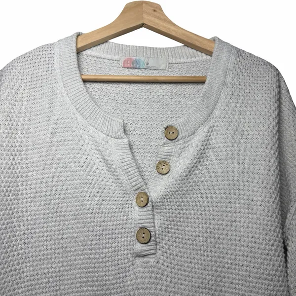 Free People FP Beach Hailee Sweater XS Gray Waffle Knit Henley Oversized Cotton - Image 4