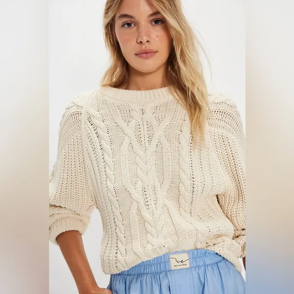 Free People Frankie Cable Sweater in Ivory M - Image 9