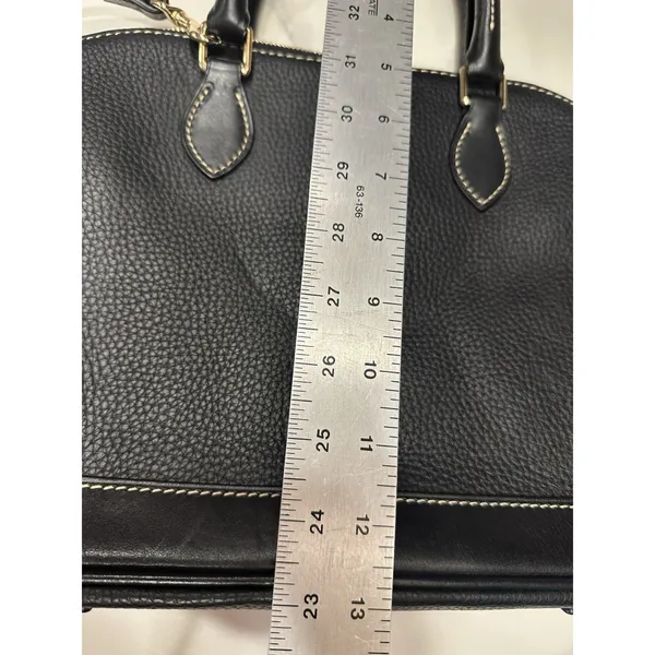 Dooney & Bourke Satchel Black Pebble Leather Zip Close W/ Strap Red Lining EUC - Image 12