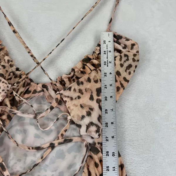ASOS DESIGN Women Leopard Print Satin Slip Midi Dress Ruched Bust Tan US 6 NEW‎ - Image 9