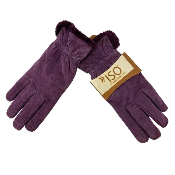 Isotoner Gloves‎ Blackberry Purple Women L Genuine Leather Faux Fur Trim New - Image 4