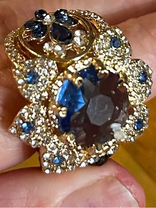 Gold-Tone Floral Halo Ring with Blue Stone - Women Jewelry - Image 4