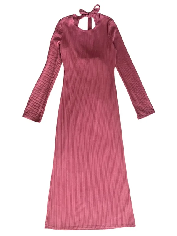 Reformation Women’s Benedict Long Sleeve Tie Back Ribbed Knit Midi Dress Rust - Image 4