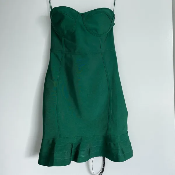 NWT Pretty Little Thing Emerald Green Bandage Frill Hem Mini Dress - Image 2