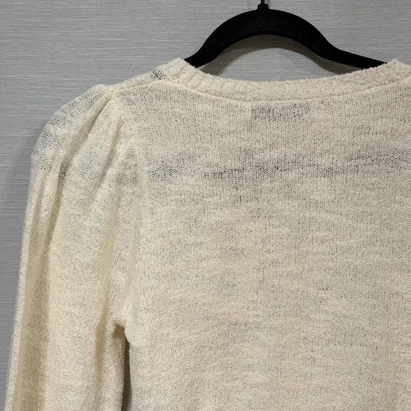Zara Womens Cream Cotton Blend Puff Sleeve Cropped Knit Sweater Size Small NWT - Image 3