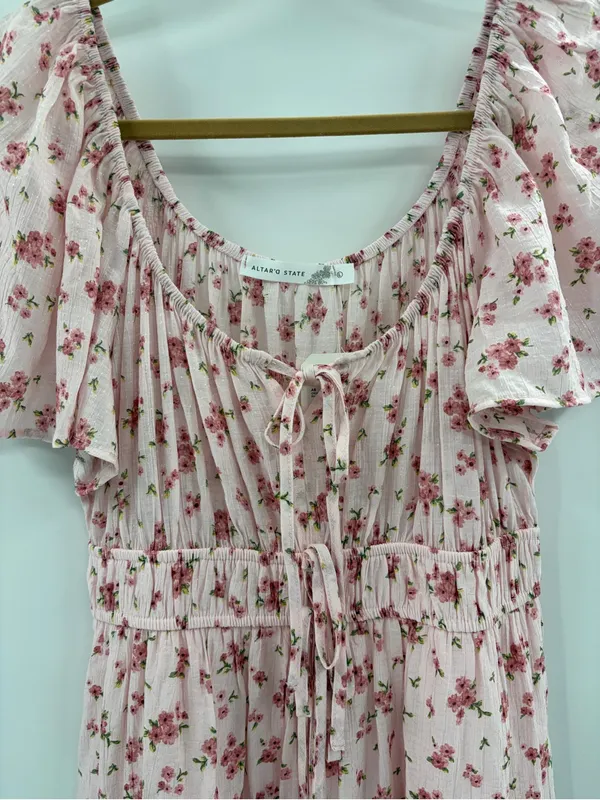 Altar’d State Pink Floral Mini Dress boho Flutter Sleeve Cottagecore large NWT - Image 3