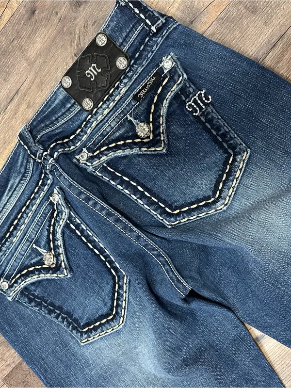 Miss Me Blue Flare Boot Jeans with Embroidered Back Pockets - Image 3