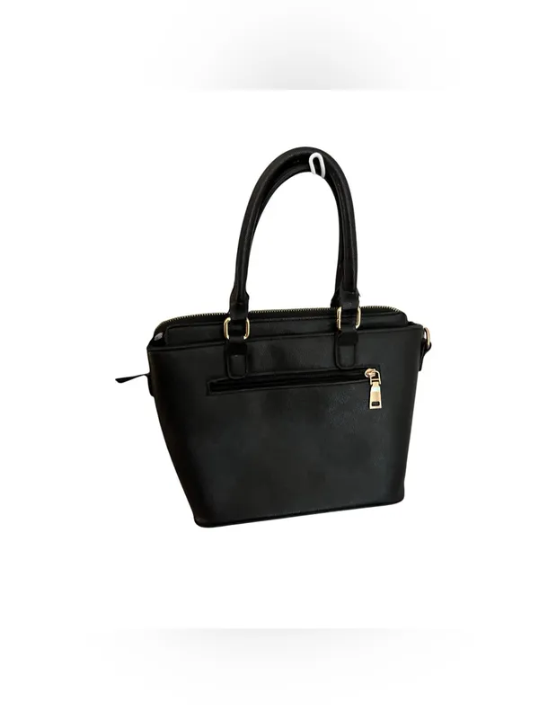 Color Block Satchel Handbag Penguin Charm Structured Faux Leather Black White - Image 2