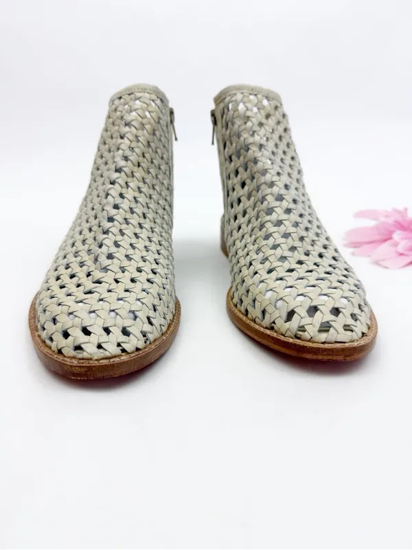 Free People Cayne Woven Leather Bootie Ankle Boots Bone - Image 3