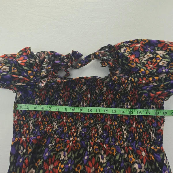 BeachLunchLounge 26G Floral Smocked Midi Dress Square Neck‎ Tie Back Size XL - Image 9