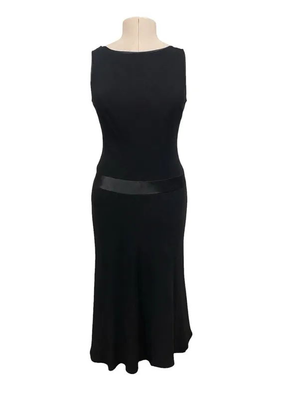 Liz Claiborne VTG Liz Taylor Black Sleeveless Midi Dress 10 Cowl Drape Back Cocktail Formal - Image 3