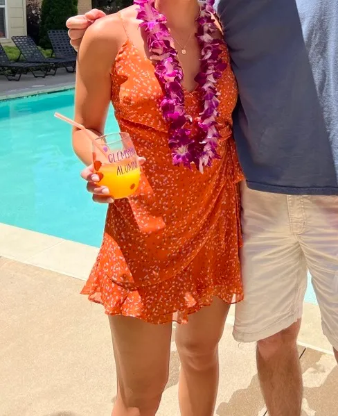 Lush Clothing Orange Wrap Romper - Image 3