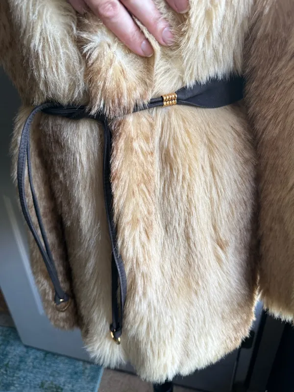 Vintage Tissavel France Gino Rossi faux fur collared belted coat, size medium - Image 10