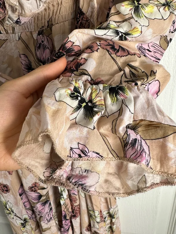 Revolve Jaase Chantal Boho Floral Ruffle Romantic Maxi Dress Peach Pink Handcrafted M - Image 10