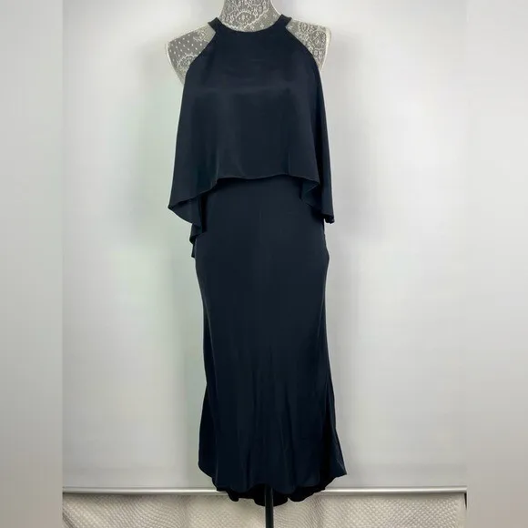 Kobi Halperin Black 100% Silk Open Shoulder Cape‎ Halter Dress Size 6 - Image 2