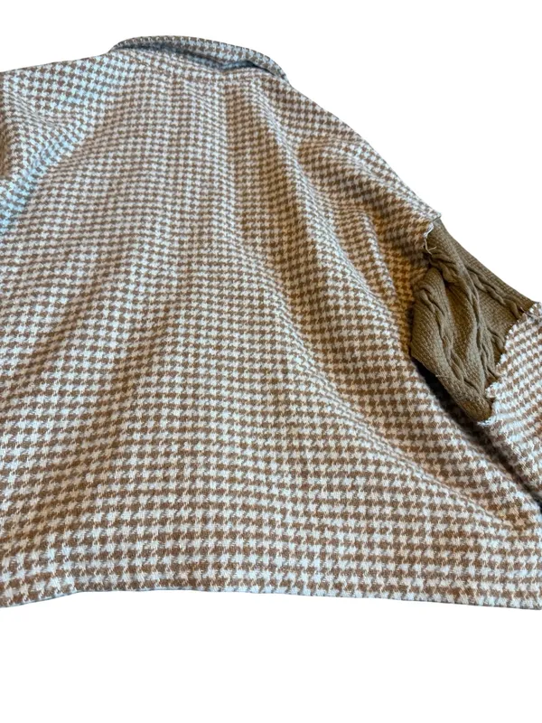 POL Pieced Houndstooth Panel Shacket Mocha Multi Patch Relaxed Fit Size Large - Image 10