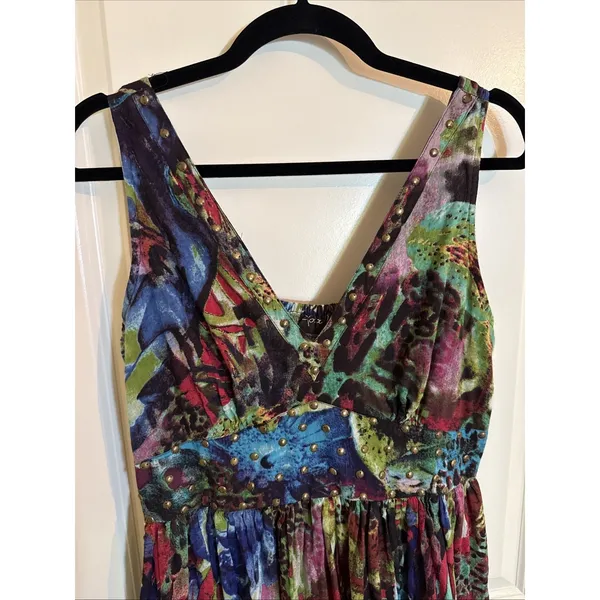 Vintage Lola P Y2K Floral Sleeveless Embellished Dress Size Large Boho Whimsy - Image 2