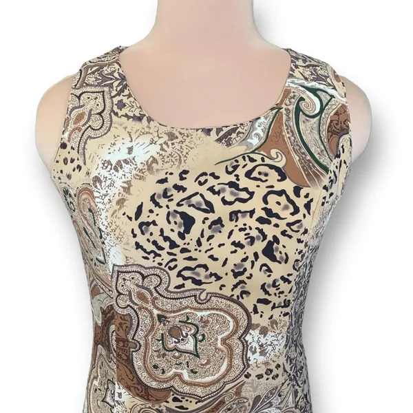 Vintage Dress Brown Leopard Animal Print‎ Paisley Sleeveless Maxi Boho Grunge - Image 4